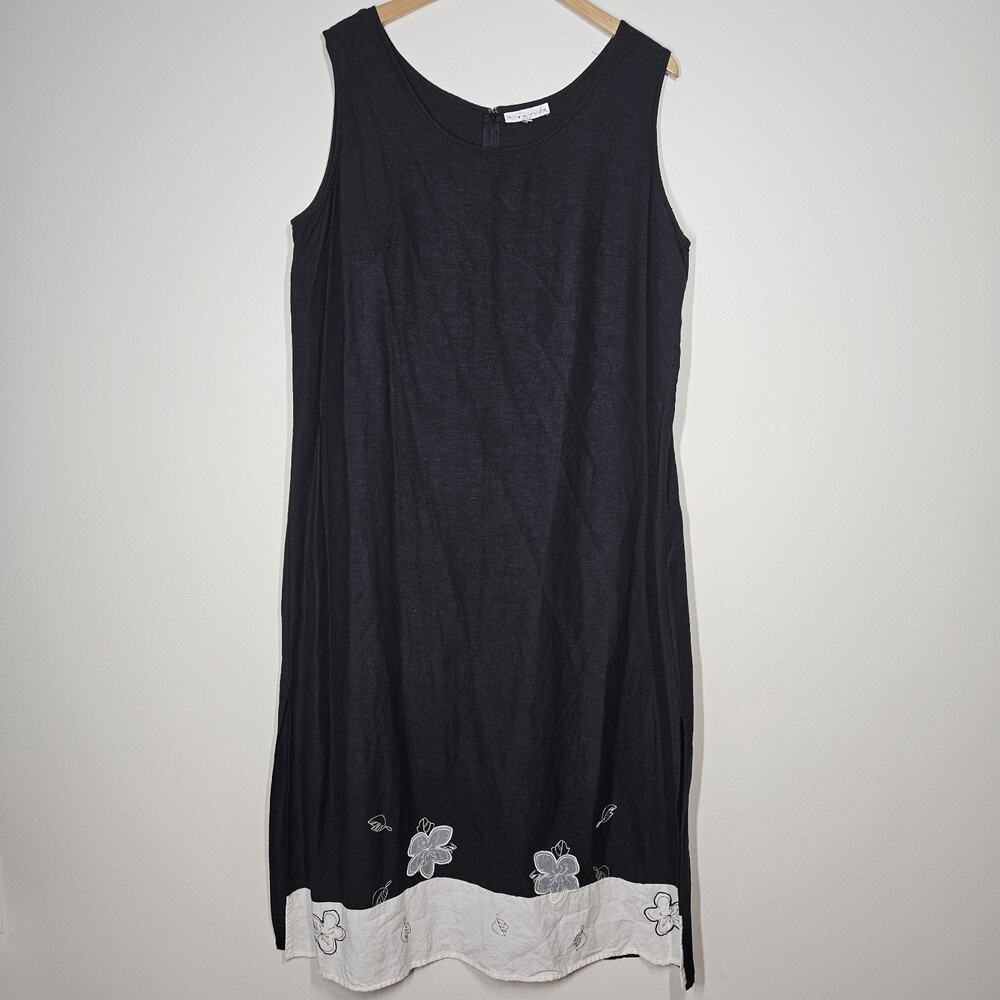 Vintage Kaktus Dress Womens 1X Floral Long Black Shift Minimalist Lagenlook